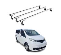OMAC Barre portapacchi portapacchi compatibili con Nissan NV200 2009 - 2021 in alluminio, 75 kg, argento, 3 pezzi, punti di fissaggio per portabici, box da tetto, portasci regolabili