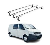 OMAC Heavy Duty Barre Portatutto Trasversali Compatibili con VW T5 T6 Transporter Multivan Caravelle 2003-2024 - 3 Stangen - Alluminio Argento