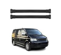 OMAC Portapacchi base compatibile con VW T5 T6 Transporter Multivan Caravelle 2003-2024 in alluminio 75kg nero 2 pezzi Barra aperta per portabiciclette, bauli da tetto, portasci con chiusura