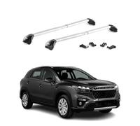 OMAC - Portapacchi Grundtraeger compatibile con Suzuki S-Cross 2022-2025, in alluminio, con ABE 100kg, colore argento, 2 pezzi, barra chiusa per portabici, contenitori da tetto, portasci, telescopio