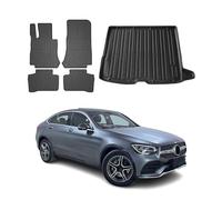 OMAC Set di tappetini per auto per tutte le stagioni, compatibili con Mercedes GLC 2015 - 2022, vestibilità 3D, bordo alto, tappetini in gomma per tutte le stagioni, tappetini per bagagliaio, nero TPE