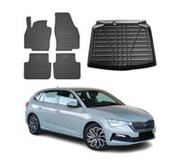 OMAC Set di tappetini per tutte le stagioni, compatibili con Skoda Scala 2019 - 2022, vestibilità 3D, bordo alto, tappetini in gomma per tutte le stagioni, tappetini per bagagliaio, nero TPE