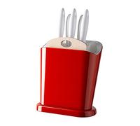 Omada Design Ceppo portacoltelli multifunzione con 5 coltelli in acciaio inox e tagliere in legno INCLUSI, linea Trendy, Rosso