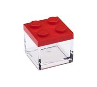 OMADA Design set 24pz scatolina tipo mattoncino in plastica trasparente con tappo colorato 5x5x5 cm,100% made in Italy (24 Pezzi Rosso)