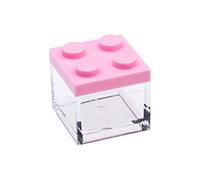 Omada Design set 24pz scatolina tipo mattoncino in plastica trasparente con tappo colorato 5x5x5 cm,100% made in Italy (24 Pezzi Rosa)