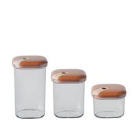OMADA Design - Set 3 barattoli ermetici trasparenti con guarnizione idonei per alimenti - Made in Italy - Linea Pull Box