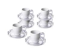 Omada Design Set 6 Tazzine Caffè, in Porcellana, con Piattino e Manico in Acrilico, Lavabili in Lavastoviglie, Made in Italy, Linea Crystal, Bianco