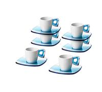 Omada Design Set di 6 Tazzine da Caffè con Manico e Piattini, in Porcellana e plastica, Lavabili in Lavastoviglie, Linea Square, Turchese