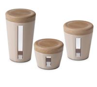 OMADA Design - Set di barattoli in 3 Dimensioni - Contenitori in plastica e Legno con Coperchio per freschezza Alimenti - Made in Italy - Linea Ecoliving