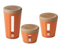 OMADA Design - Set di barattoli in 3 Dimensioni - Contenitori in plastica e Legno con Coperchio per freschezza Alimenti - Made in Italy - Linea Ecoliving