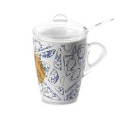 Omada Design tisaniera o tazza con filtro, coperchio e cucchiaio inclusi, 30 cl, infrangibile e lavabile in lavastoviglie, decorazione indelebile, Linea Plexart