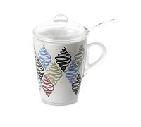 Omada Design tisaniera o tazza con filtro, coperchio e cucchiaio inclusi, 30 cl, infrangibile e lavabile in lavastoviglie, decorazione indelebile, Linea Plexart