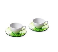 Omada, set 2 tazzine caffè verde con piattino ø 12 cm effetto diamond