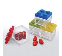 OMADA Set 48pz Scatoline Mattoncino in Plastica con Tappo Colorato 5x5x5cm | Bomboniere tipo Mattoncino con Contenitori Trasparenti, Ideali per Confetti o Piccoli Regali, Made in Italy