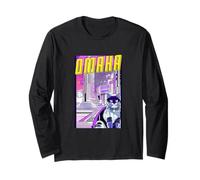 Omaha Gatto Retro Anime Paesaggio Urbano Nebraska USA Maglia a Manica