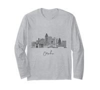 Omaha Nebraska Skyline US Viaggio Souvenir Nero Cityscape Maglia a Manica
