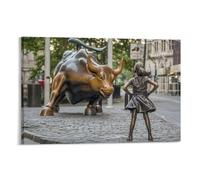 OmAju Poster su tela con statue di Toro di Wall Street Fearless Girl e Wall Street, decorazione da parete per camera da letto, ufficio, soggiorno, cucina, regalo, 60 x 90 cm