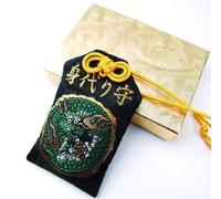 OMAMORI GIAPPONESE Portafortuna Drago Talismano Pouch Nero dal Santuario del ...