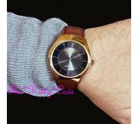 OMAX Clasico Seiko Movt, Pelle Marrone, Oro Rosa Placcato e Nero Orologio SGL011