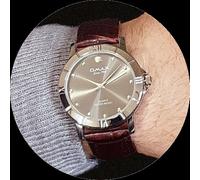 OMAX Classico Esile Argento e Grigio, Movt Seiko, Pelle Marrone Orologio SC8099