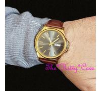 OMAX Classico Seiko Movt, Pelle Marrone, Data e Data, Oro/Grigio Orologio DLZ087