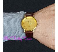 OMAX Classico Sottile Seiko Movt, Pelle marrone, Placcato Oro Orologio SC7491