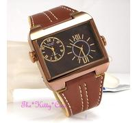 OMAX DUL005 5atm Impermeabile SS Seiko Movit Multi Fuso Orario Marrone Orologio