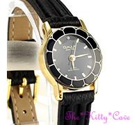 OMAX Movimento Seiko Vetro Tagliato PelleNera Magro Oro Svizzero Orologio 8N8056