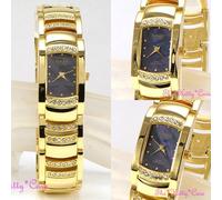OMAX Seiko Movt Aurora Blu Arcobaleno Swarovski Cristalli Oro Orologio JES610