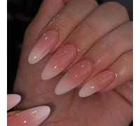 Omber Unghie Press Mandorla Breve Falso Francese Lucido Falso Colla Su Unghie Artificiali Mandorla Falso Unghie