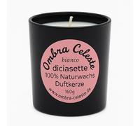 Ombra Celeste Diciassette Bianco Candela profumata di cera di soia fatta a mano, 160 g, 100% cera naturale, zafferano, sandalo, cashmerano, vaniglia, stoppino di cotone, aromaterapia e antistress