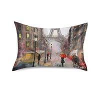 Ombra - Federa per cuscino in raso, per capelli e pelle, queen size, Parigi City Torre Eiffel, decorativa, con chiusura a busta, per camera da letto e hotel