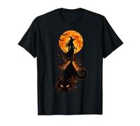 Ombra Strega Gatto Nero Halloween Vintage Maglietta