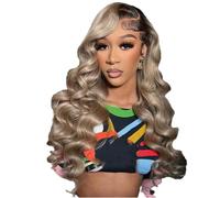 Ombre Blonde 13X4 Parrucca Frontale In Pizzo Trasparente Capelli Umani Radice Marrone Onda Del Corpo Biondo Cenere 5X5 Parrucca Con Chiusura Pre-Pizzicata