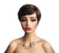 Ombre Brown capelli umani corti, Pixie Cut parrucche con frange parrucche per la donna, stratificato parrucche ondulate per le donne Nessuno Lace Front