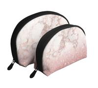 Ombre di marmo bianco glitter oro rosa finto rosa, Borsa per trucco a conchiglia Portamonete da donna Borsa da toilette piccola Borsa per cosmetici 2 pezzi