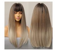 Ombre Grigio Brown Blonde Parrucche sintetiche Parrucche medie Particole messe lunghe Parrucche diritta compatible with le donne bianche dark Women Cosplay giornaliero resistente al calore(LC308-1)