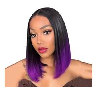 Ombre Viola Parrucca Corta E Dritta Con Cappuccio In Pizzo Capelli Sintetici Resistenti Al Calore Per Le Donne