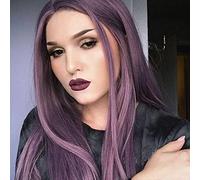 Ombre viola pizzo frontale parrucche per le donne lungo setoso dritto capelli sintetici parte laterale con capelli del bambino resistente al calore fibra Cosplay uso quotidiano parrucca 24 pollici