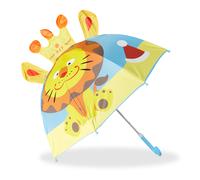 Relaxdays Ombrello per bambini con leone 3D, parapioggia con bastone, bimba & bimbo, a Campana, Unisex, colorato