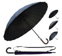 OMBRELLI PERFORMANCE - 60MPH StormDefender Max 24 - Ombrello grande automatico antivento e resistente - Struttura rinforzata a 24 nervature - Manico in legno massiccio con gancio - Rivestimento in