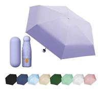 Ombrelli Portatile Con 6 Nervature, 6 Stecche Portatile Mini Ombrello Da Tasca, Ombrello Pieghevole Manuale Compatto Comodo e Portatile, Anti-Tempesta Ombrello Piccolo (Con Guscio)-Viola Chiaro