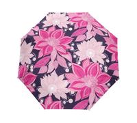Ombrello antivento rosa floreale estetico, apertura e chiusura con una mano | Mini ombrello con funzionamento a una sola mano, stampa a trasferimento termico su tutta la superficie