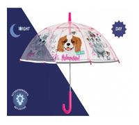 PERLETTI Ombrello Trasparente Bambina Cane Gatto - Ombrello Cupola Bimba 3 4 5 Anni Antivento Resistente con Bordo Riflettente - Ombrellino Bambini Rosa Apertura Manuale - Diametro 69 cm (Cuccioli)