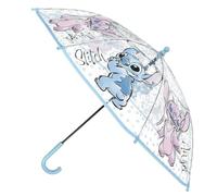 Ombrello bambini Stitch e Angel Disney 73 cm trasparente POE apertura manuale manico curvo azzurro leggero e resistente