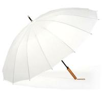 Ombrello Bianco Semiautomatico 16 Stecche Antivento Grande Manico in Legno