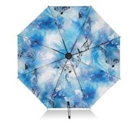 Ombrello blu con note musicali blu, per pioggia, leggero, portatile, automatico, da donna, ombrello da viaggio per pioggia, vento e sole
