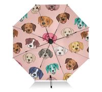 Ombrello compatto con cane colorato, leggero, portatile, automatico, da donna, ombrello da viaggio per pioggia, vento e sole