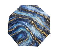 Ombrello compatto elegante blu marmo, leggero 3 volte | Ombrello tascabile con stampa rivolta verso l'esterno, tessuto 100% poliestere pongee, apertura e chiusura con una mano