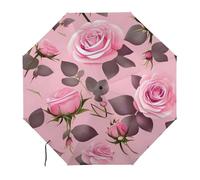 Ombrello compatto idrorepellente con graziose rose rosa, apertura e chiusura automatica con un solo clic, portatile. L'ombrello da viaggio può essere riposto in una valigetta, uno zaino o una valigia.